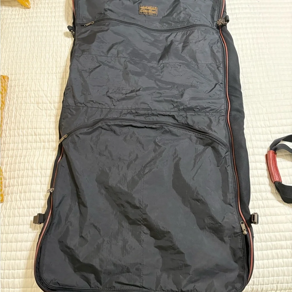 Vintage Eddie Bauer Leather +Canvas Hanging Garment Bag & Matching Carry Bag Set